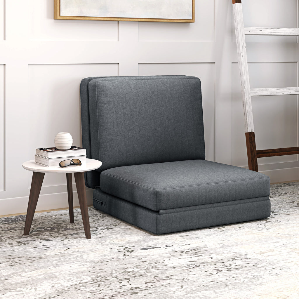 HOMCOM Faltbarer Bodensessel mit Kissen, wandelbares Polstersofa, Wohnzimmer, Gästezimmer, Büro, 75 x 268 x 18 cm, Dunkelgrau