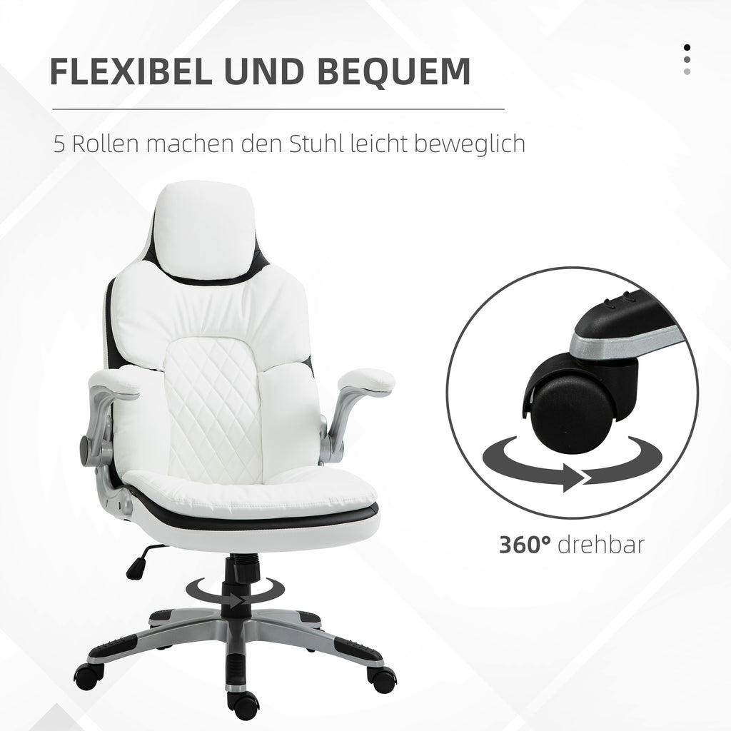 Vinsetto Ergonomischer Bürostuhl mit klappbare Armlehnen, Höhenverstellbarer Schreibtischstuhl mit Wippfunktion, dick gepolsterter Stuhl mit verstellbare gepolsterte Armlehne 69 x 67 x 113-121 cm