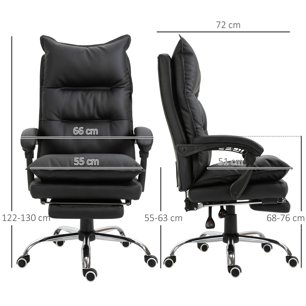 Vinsetto Bürostuhl mit Liegefunktion, ergonomisch Schreibtischstuhl, höhenverstellbar Drehstuhl mit Fußstütze, gepolstert, bis 135 kg belastbar, für Büro, Arbeitszimmer, Schwarz
