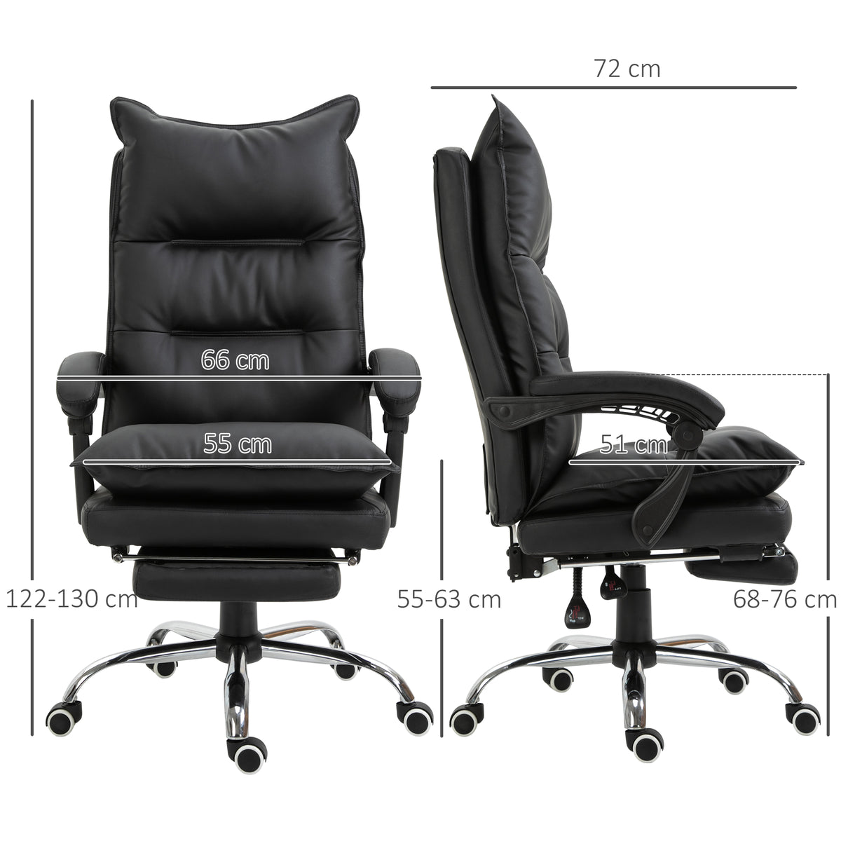 Vinsetto Bürostuhl mit Liegefunktion, ergonomisch Schreibtischstuhl, höhenverstellbar Drehstuhl mit Fußstütze, gepolstert, bis 135 kg belastbar, für Büro, Arbeitszimmer, Schwarz