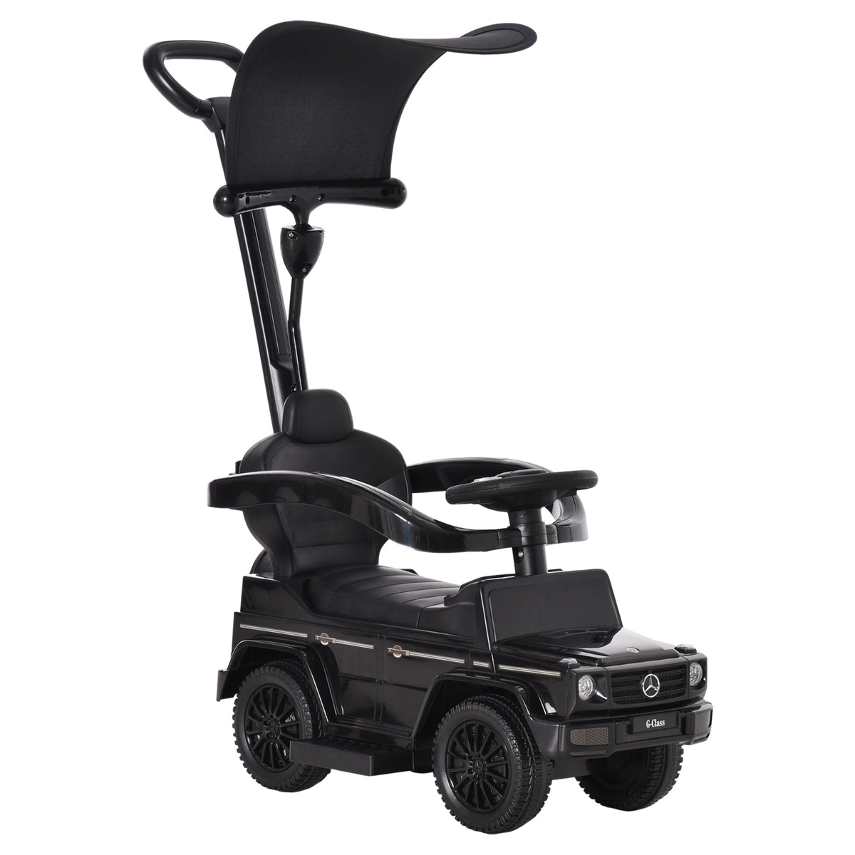 HOMCOM Kinderauto Kinder Multi-Ausgestattet 12-36 Monate Hupe Trittbrett, Sicherheitsbügel und Sonnenschirm Schwarz