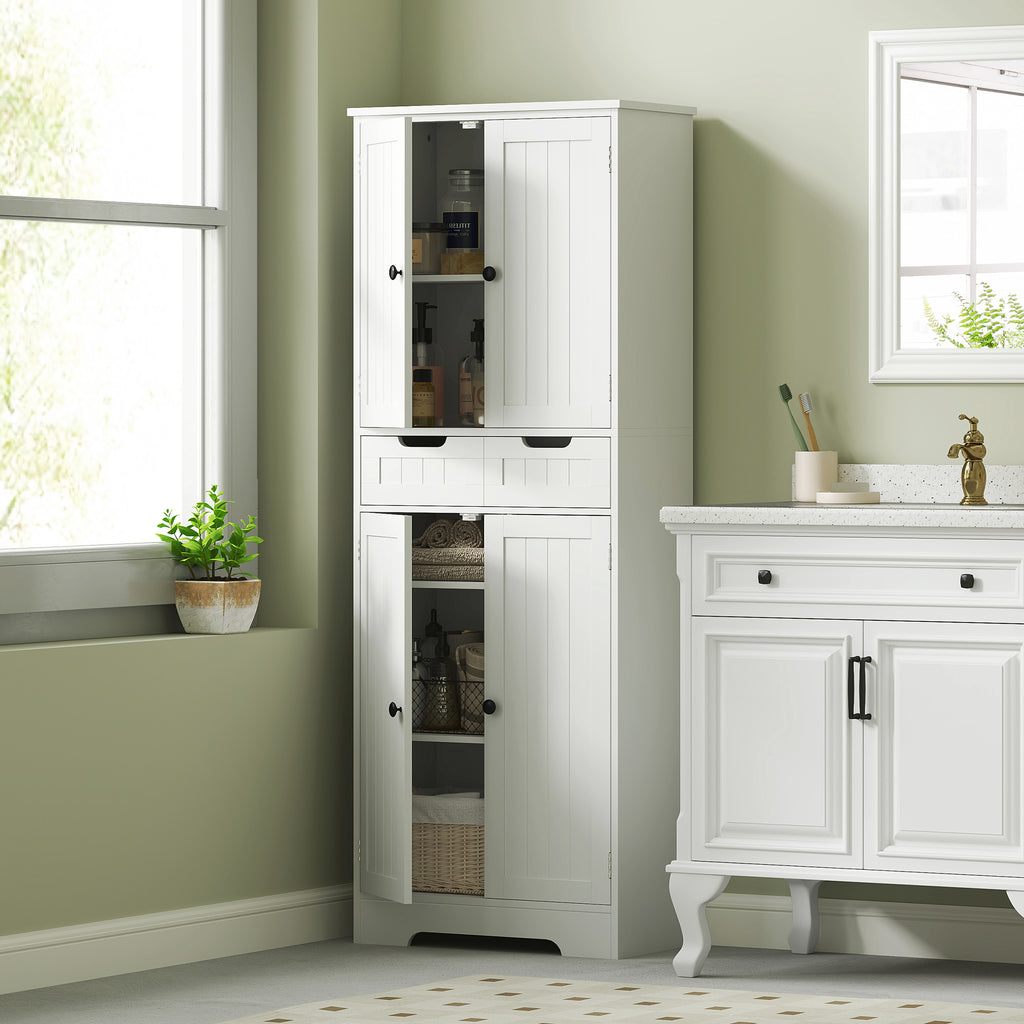HOMCOM Badezimmerschrank mit Schublade, Türenschrank, verstellbares Regal, 60 x 30 x 160 cm, Weiß