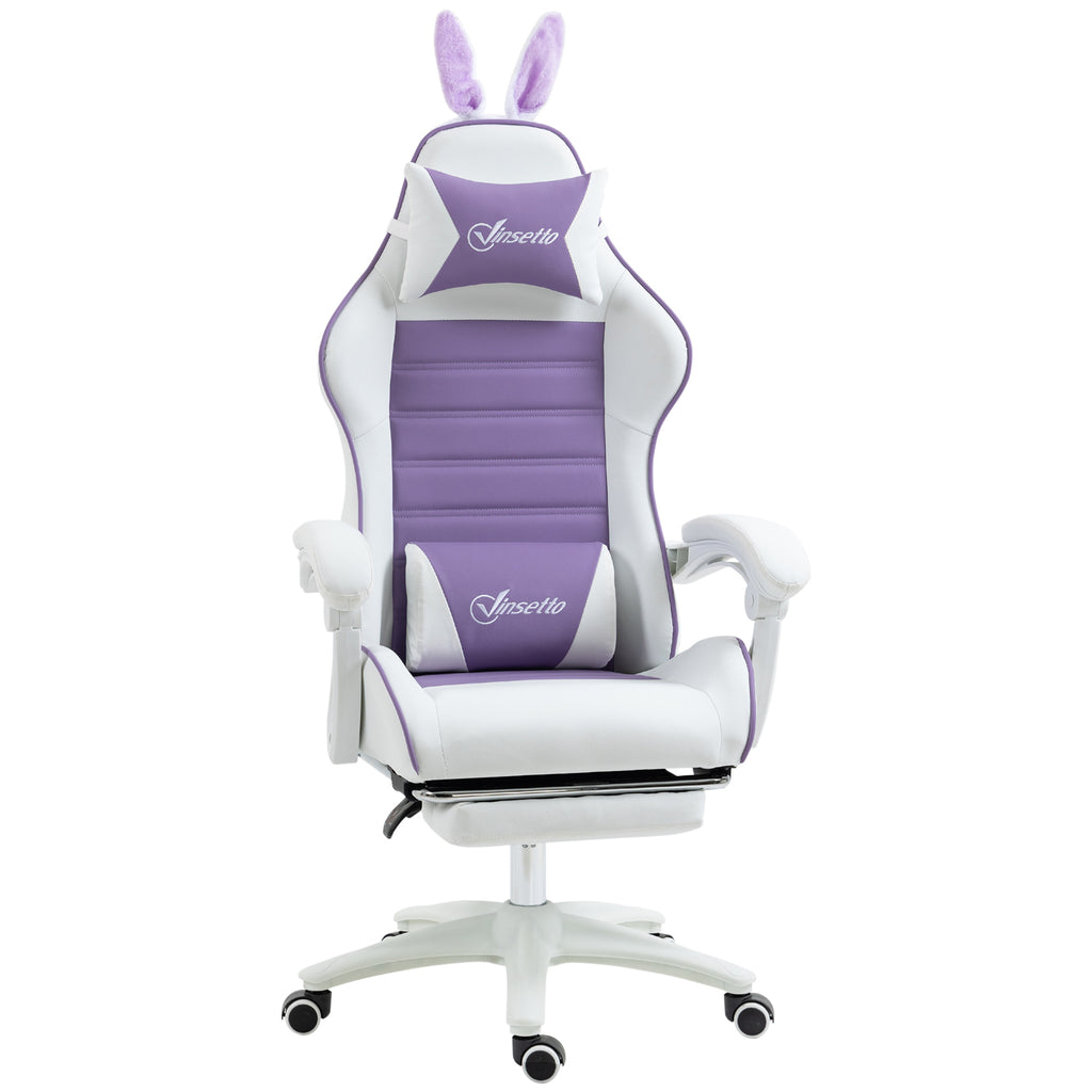 Vinsetto Gaming Stuhl Ergonomischer Gamer Stuhl mit Lendenwirbelstütze, Fußstütze Hasenohren Kopfkissen Violett