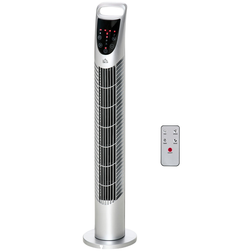 HOMCOM Leiser Säulenturmventilator 40W Timer 3 Geschwindigkeiten 3 Modi Fernbedienung Touch-Panel Oszillierender Turmventilator