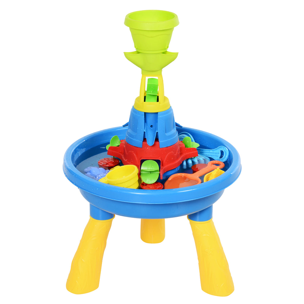 HOMCOM Kinder Sand- und Wasserspieltisch Spieltisch Spieltisch Outdoor Kinder Sandtisch mit 21-tlg. Zubehör, Wasserpark, Baby Spielzeug ab 3 Jahren, Kunststoff, Bunt, 46 x 46 x 72 cm