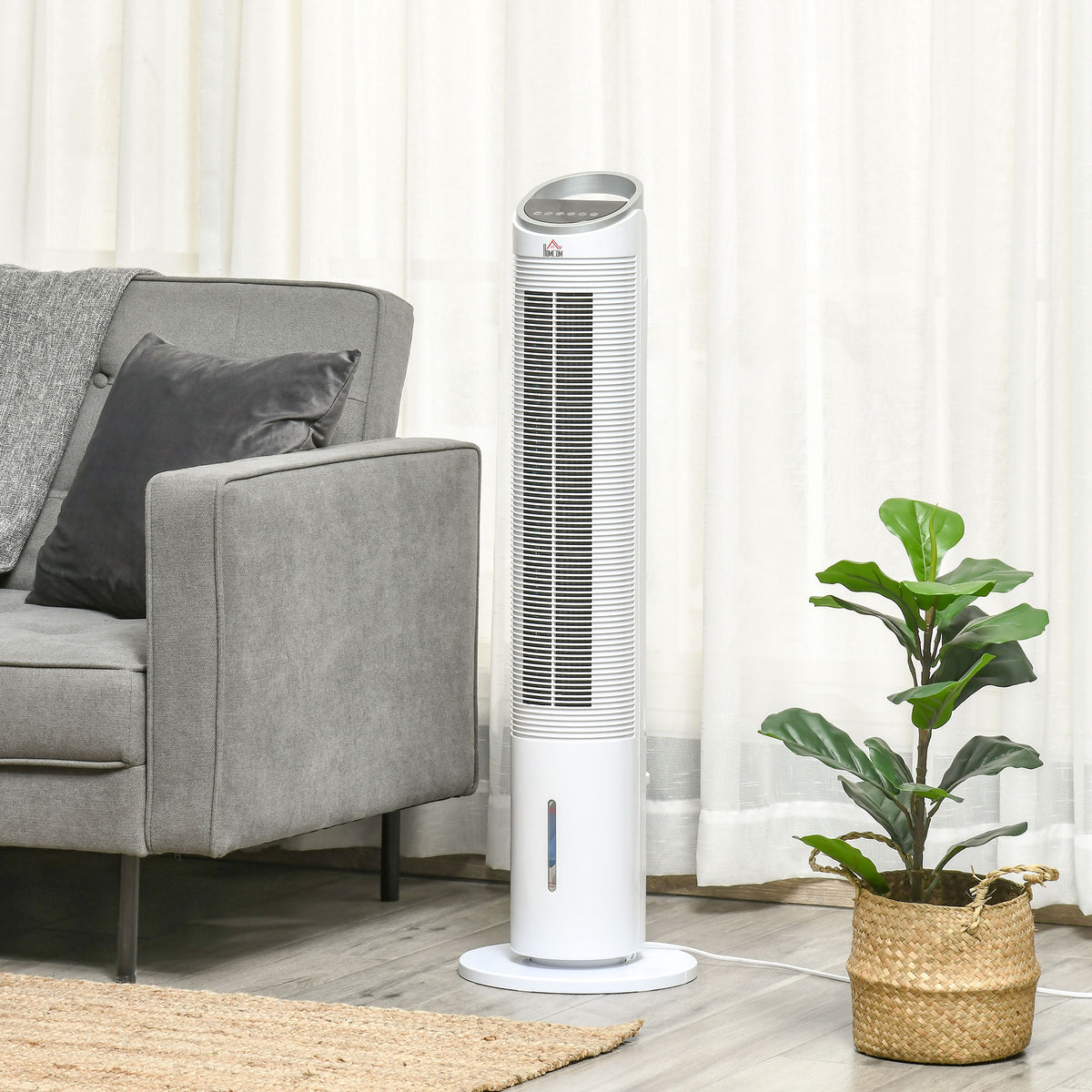 HOMCOM Turmventilator mit Wasserkühlung und Fernbedienung 60W 20㎡ 30 cm x 30 cm x 100,8 cm 3 Modi Weiß
