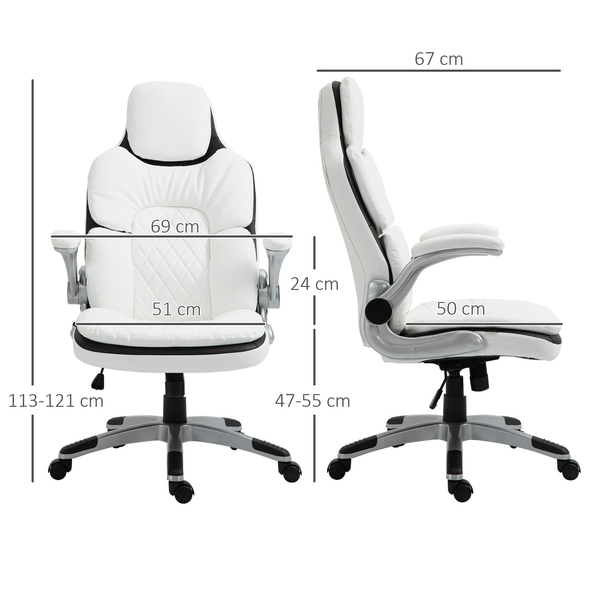 Vinsetto Ergonomischer Bürostuhl mit klappbare Armlehnen, Höhenverstellbarer Schreibtischstuhl mit Wippfunktion, dick gepolsterter Stuhl mit verstellbare gepolsterte Armlehne 69 x 67 x 113-121 cm
