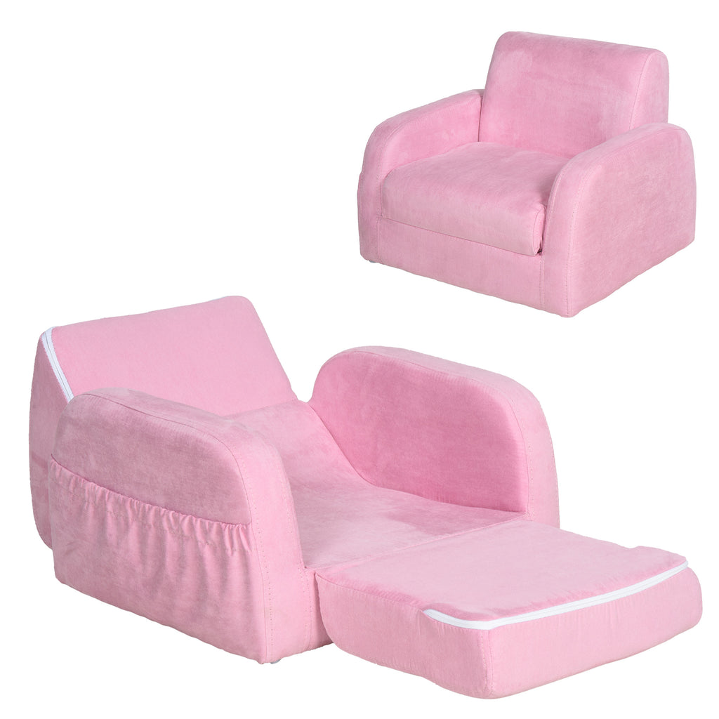 HOMCOM 2-in-1 Kindersessel, Minisessel, Kindersofa für 3-4 Jahre alt, Liegefunktion, Rosa, 47 x 45 x 38 cm