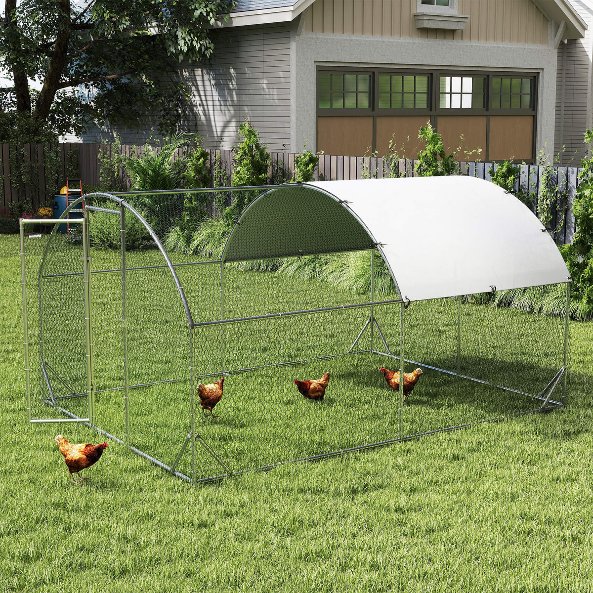 PawHut Gehege für Kleintiere, Outdoor-Freilaufgehege für Hühner, Kaninchen, Enten, stabile Konstruktion, Stahl und Oxford-Stoff