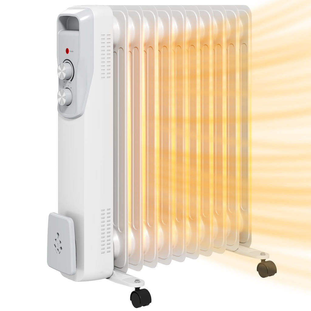 HOMCOM Ölradiator 2500W, leiser elektrischer Heizkörper, 3 einstellbare Wärmestufen, Rollen, weiß