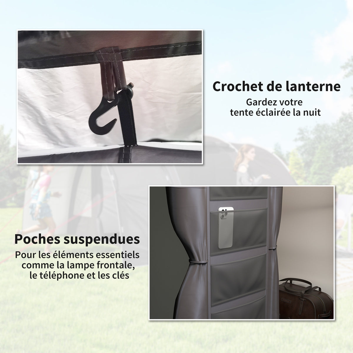 Outsunny Campingzelt mit Vordach für 4 bis 6 Personen, leicht, belüftet, wasserdicht 5.000 mm, einfach zu montieren, Transporttasche Grau