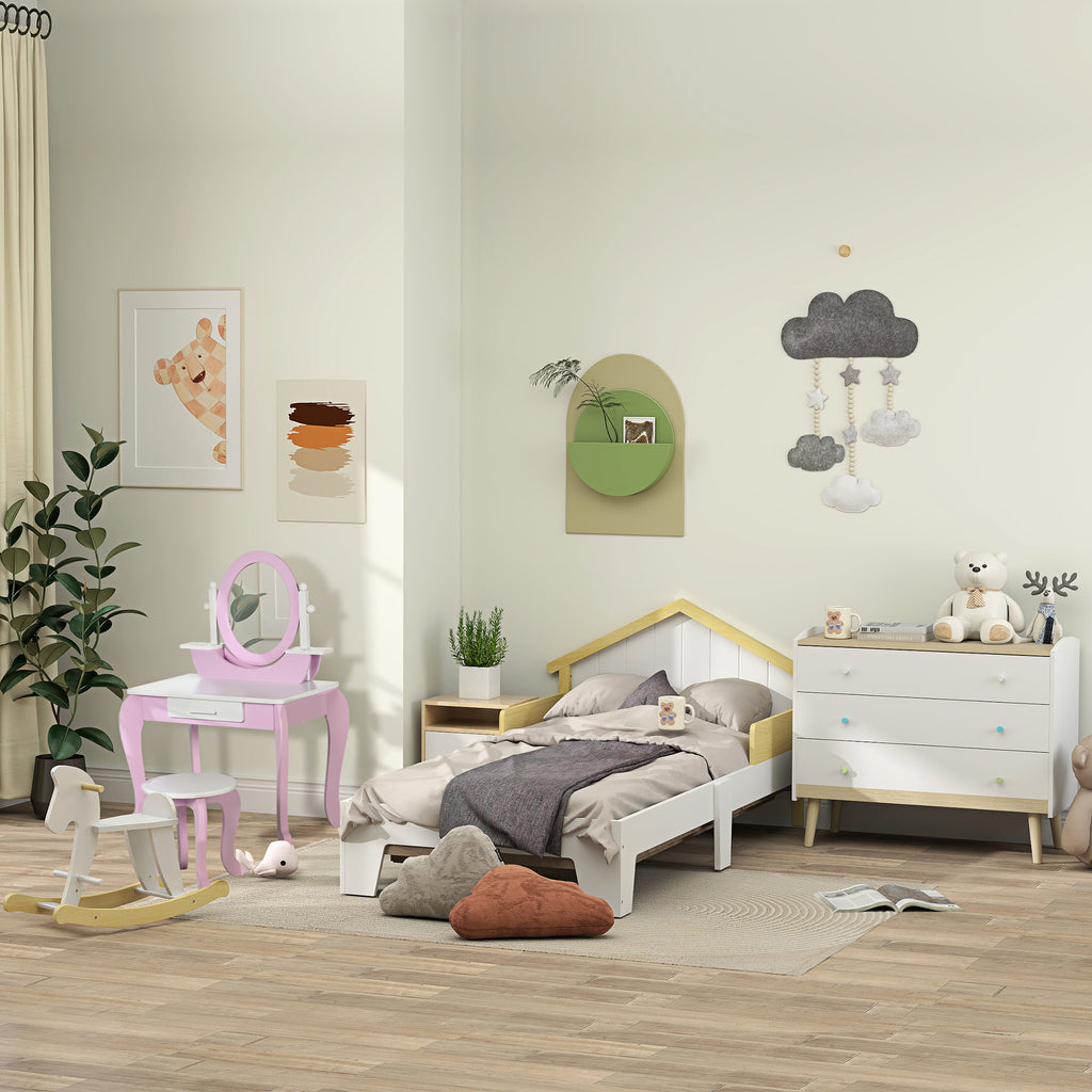 ZONEKIZ Kinder-Frisiertisch mit Hocker, Spiegel und Schublade 65,5 x 46 x 93 cm zweifarbig Rosa und Weiß