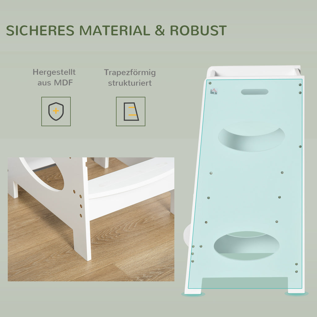 HOMCOM Lernturm für Baby Tritthocker Schemel Stehender mit 3 Stufen  Küchenhelfer für 3+ Jahre Kinder Jahre Sicherheit Bad Schlafzimmer Küche Weiß 40 x 50 x 90 cm