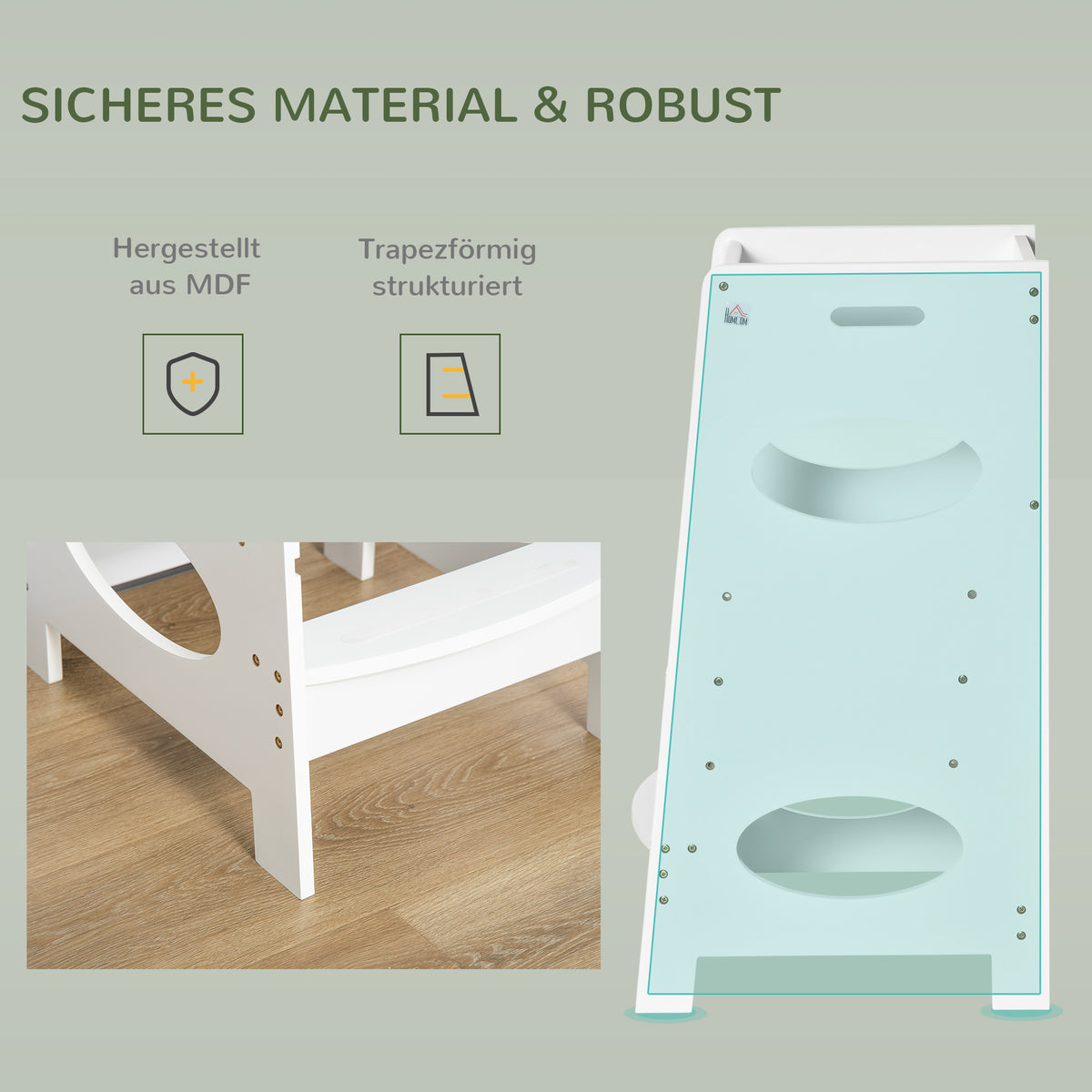 HOMCOM Lernturm für Baby Tritthocker Schemel Stehender mit 3 Stufen  Küchenhelfer für 3+ Jahre Kinder Jahre Sicherheit Bad Schlafzimmer Küche Weiß 40 x 50 x 90 cm