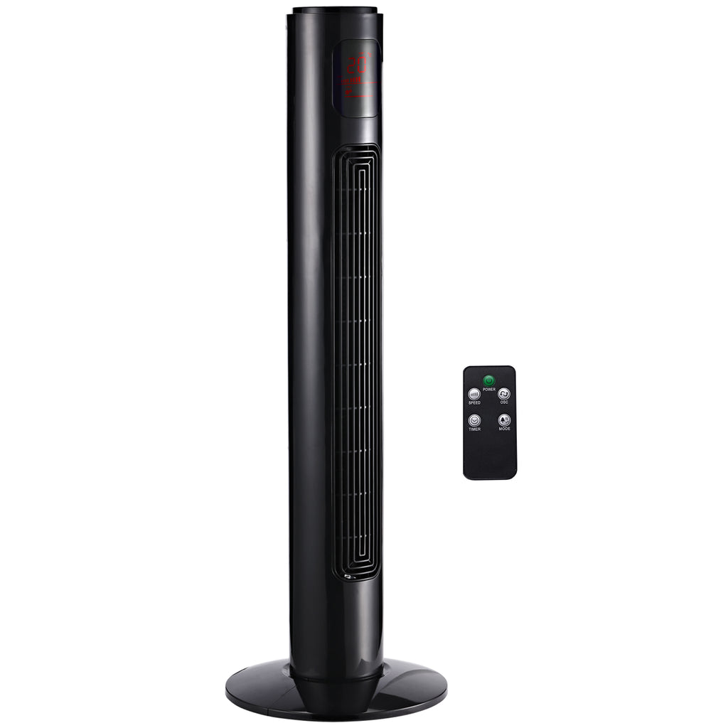 HOMCOM Säulenventilator Turm leise oszillierend 45 W mit Fernbedienung LCD-Display Zeitschaltuhr 3 Modi 3 Geschwindigkeiten 32L x 32B x 96H cm Schwarz