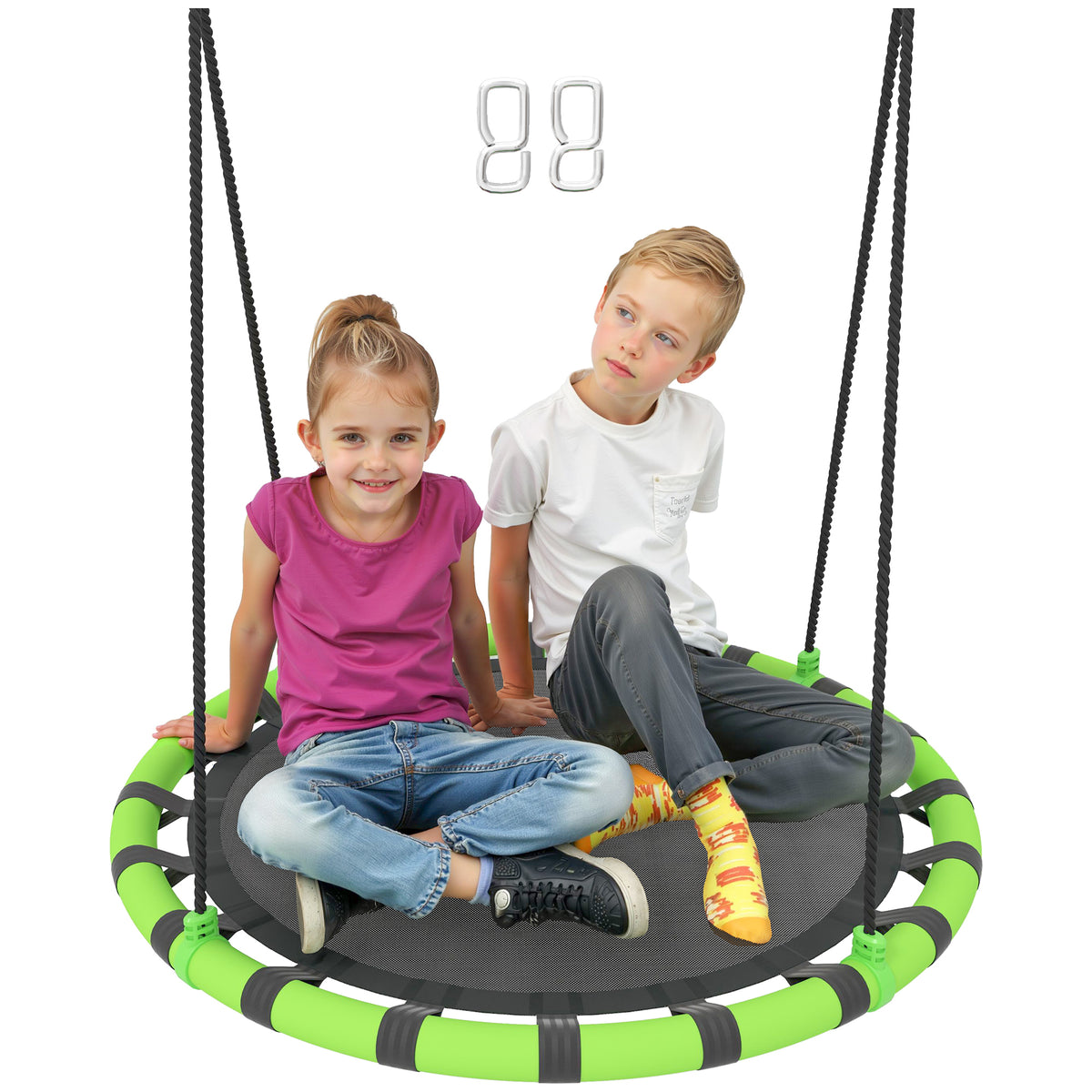 AIYAPLAY Kinderschaukel, 150 kg belastbar, Ø100 x 180H cm, Metall, Schaumstoff, Schwarz