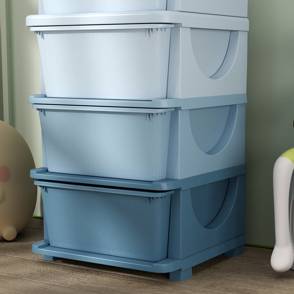 HOMCOM Aufbewahrungsboxen für Kinder, 4 Schubladen, abgerundete Kanten, erhöhtes Design, Kunststoff, Blau