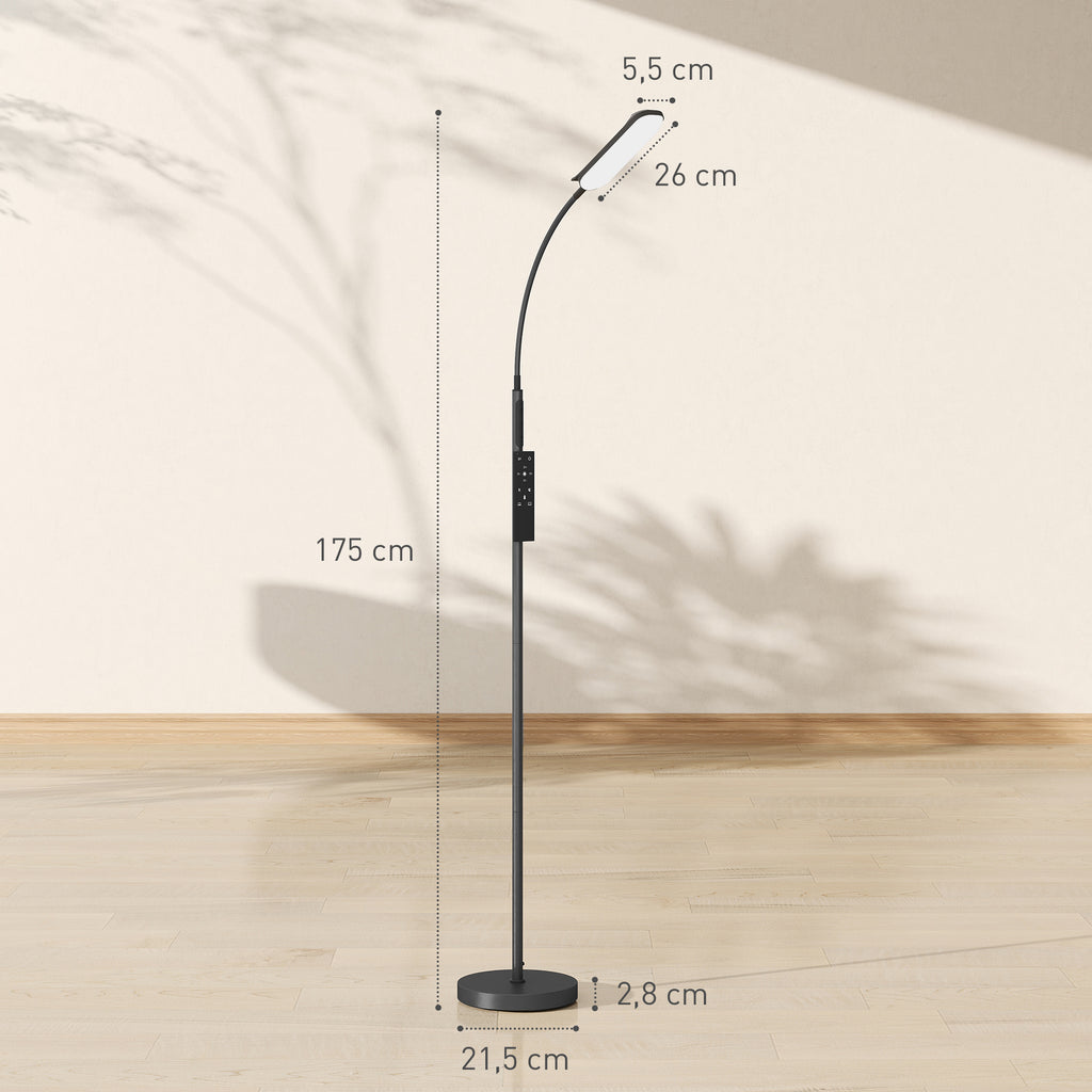 HOMCOM LED-Stehlampe, 5 Modi, Speicherfunktion, verstellbare Helligkeit, Stahl, Schwarz