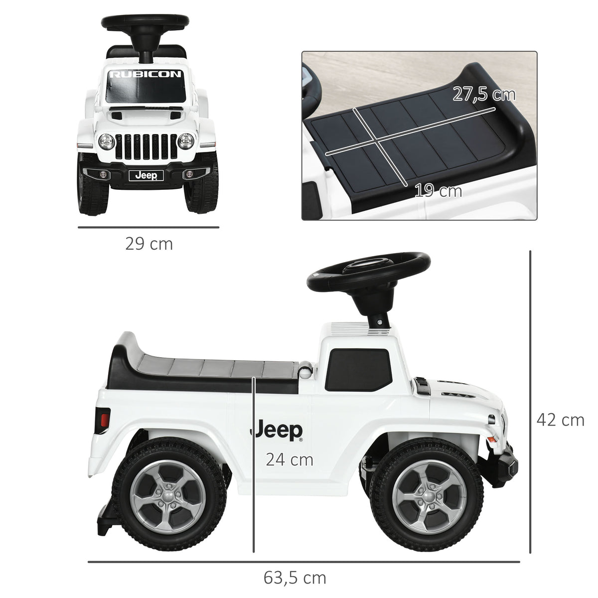 AIYAPLAY Porteur Laufwagen Kinder Jeep Lizenz 18-36 Monate Kofferraum - 63,5 x 29 x 42 cm weiß