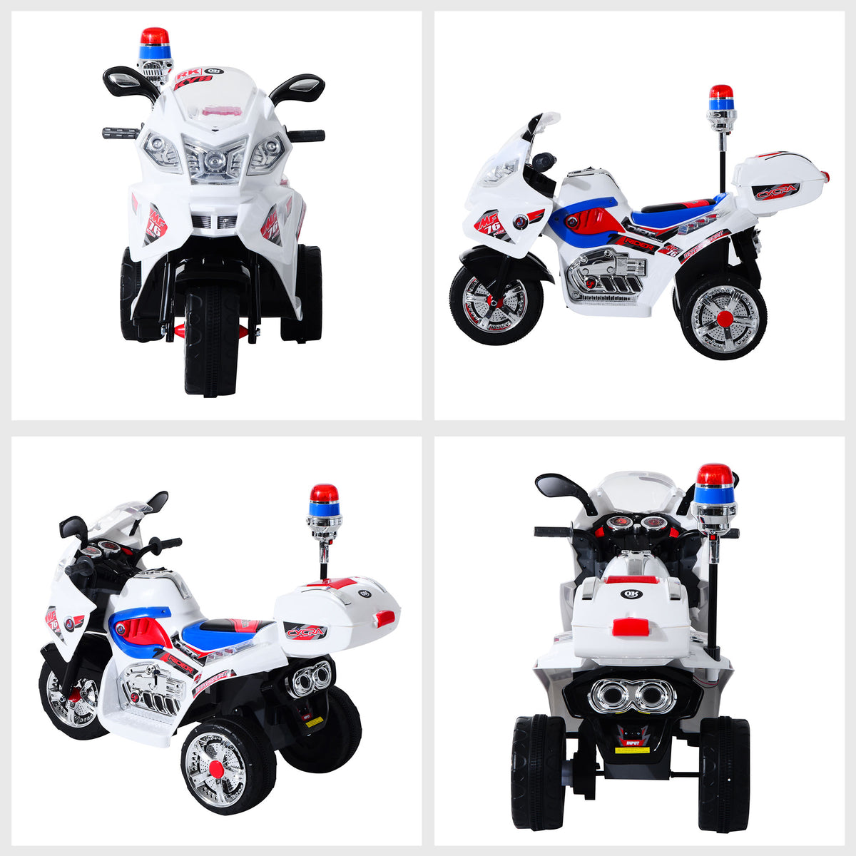 HOMCOM Elektro-Motorrad für Kinder von 3-5 Jahren Elektrisches Spielzeug-Motorrad 3 Räder mit Musik, Geschwindigkeit 3 km/h, Lichter 112×51×72,5 cm