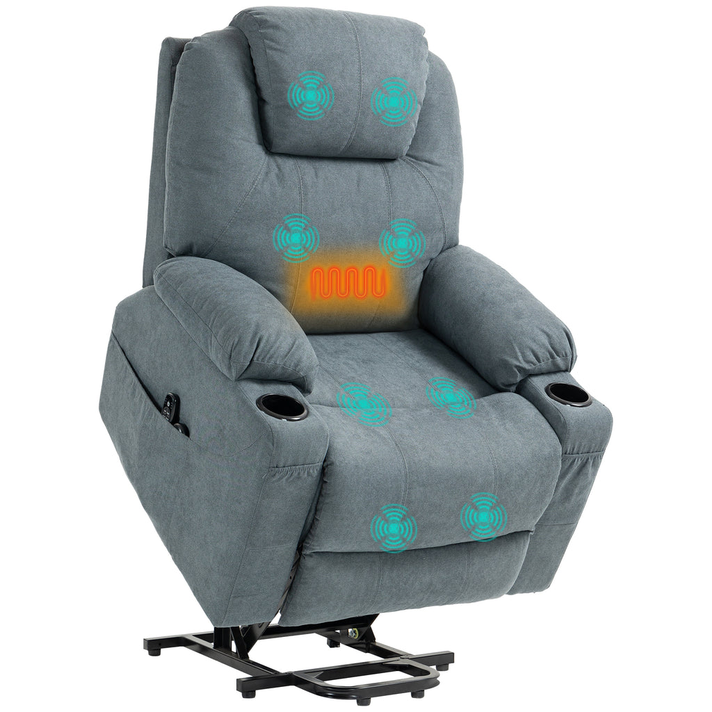 HOMCOM Massagesessel  Aufstehhilfe Seniorensessel, 8 Massagepunkte, Seitentaschen, Fernbedienung, 90L x 101B x 107 cm, Grau