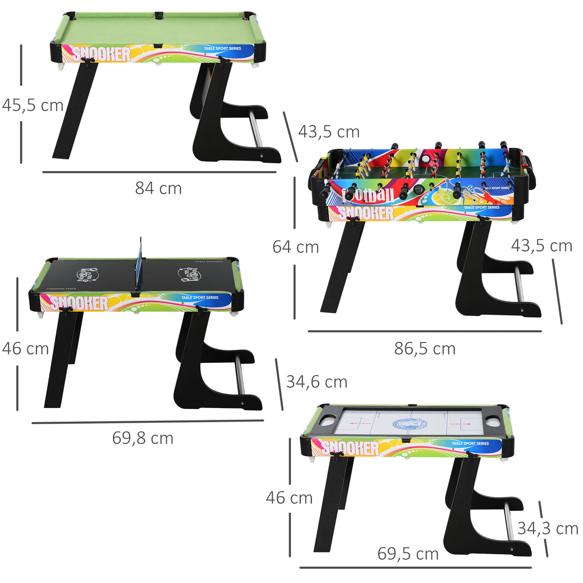 HOMCOM Tischspiel 4 in1 Tischbillard, Tischfußball, Tischtennis, Hockey, Kickertisch, Multigame, Zusammenklappbar, MDF