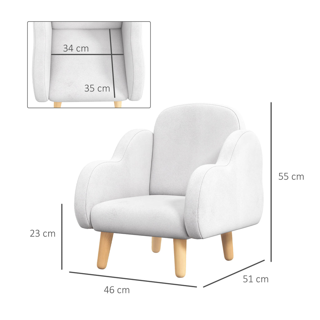 ZONEKIZ Kindersessel im skandinavischen Design mit weichem Komfort, schrägen Beinen und Stoff in Wolkenform 46 x 51 x 55 cm weiß