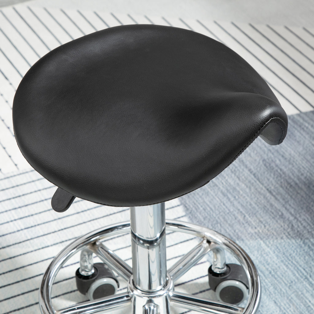 HOMCOM Höhenverstellbarer Hocker mit 5 Rollen und ergonomisch gepolsterter Sitzfläche aus Schaumstoff, 36,5x37,5x51-66 cm, Schwarz