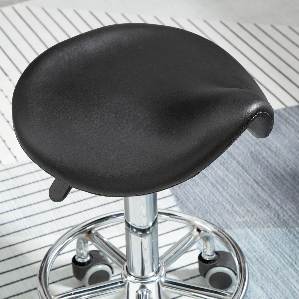 HOMCOM Höhenverstellbarer Hocker mit 5 Rollen und ergonomisch gepolsterter Sitzfläche aus Schaumstoff, 36,5x37,5x51-66 cm, Schwarz