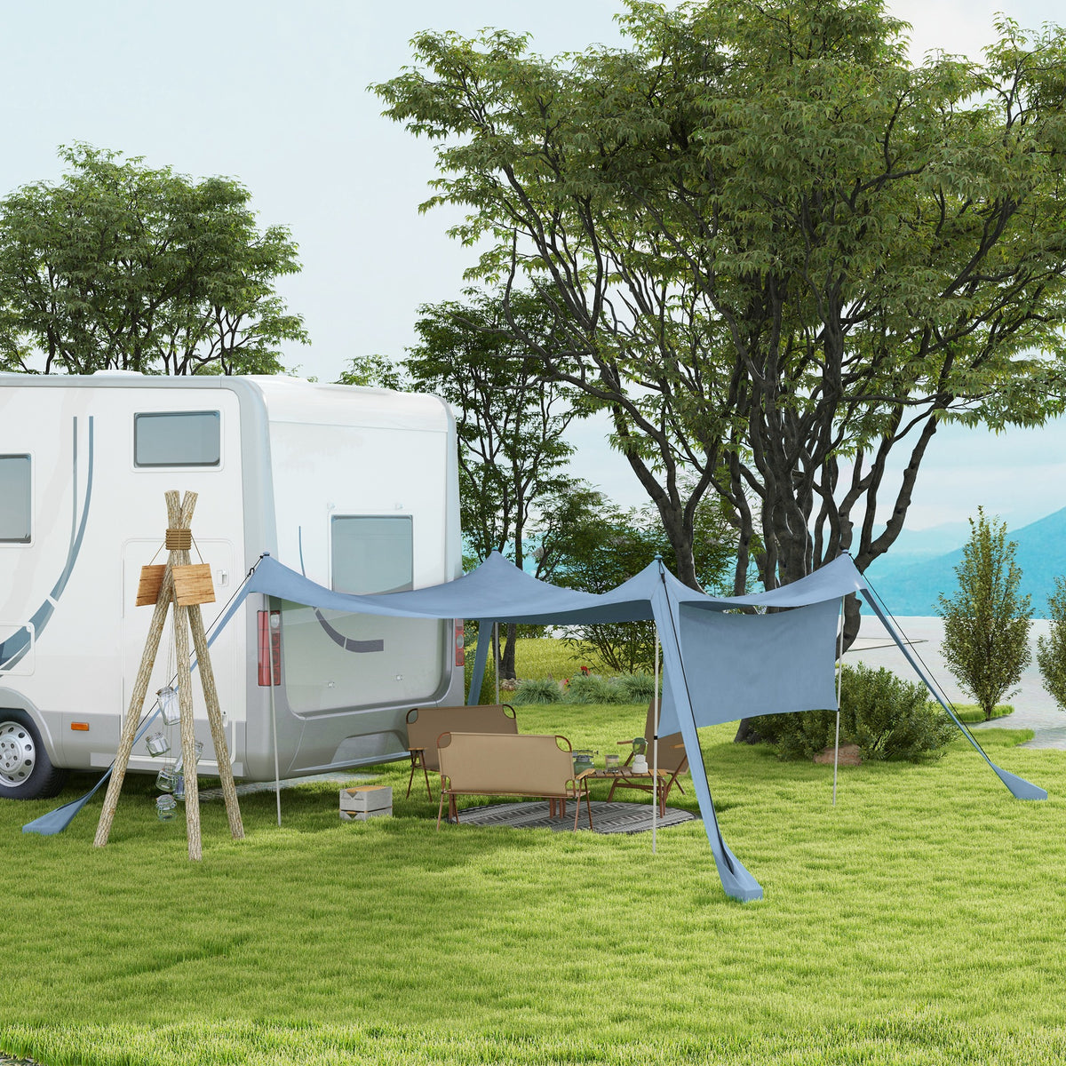 Outsunny Sonnensegel, wasserdicht, anpassbar, leicht, faltbar, Stahltützen, 3x3x2m, Blau