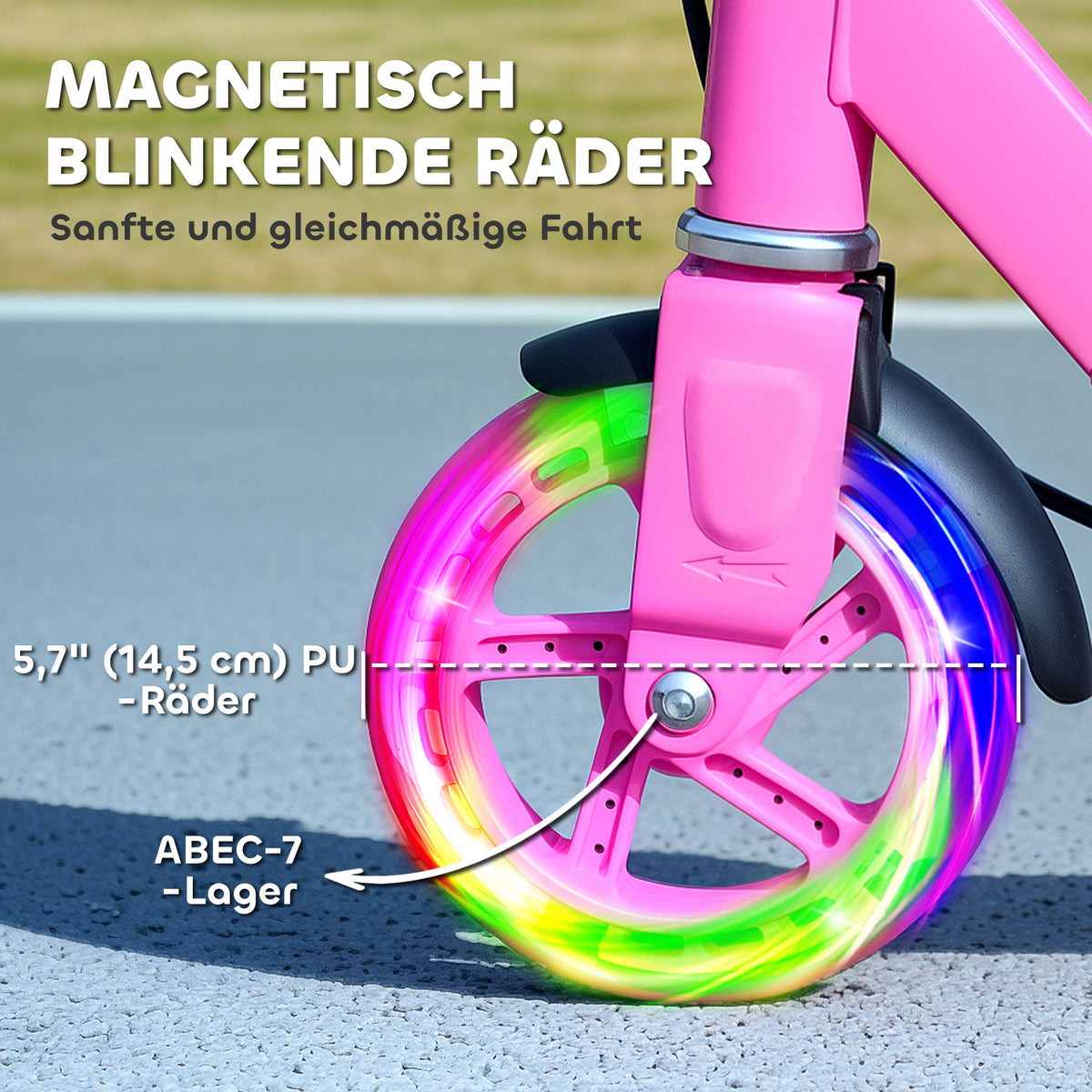AIYAPLAY Kinderroller, Doppelte Bremsen, Metallrahmen, Fußstütze, faltbar, 3-8 Jahre, Rosa
