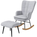 HOMCOM Schaukelstuhl mit Ottomane Skandidesign Schaukelstuhl mit Fußhocker, Buchenholz, Steppung, 64 cm x 89 cm x 90 cm Grau