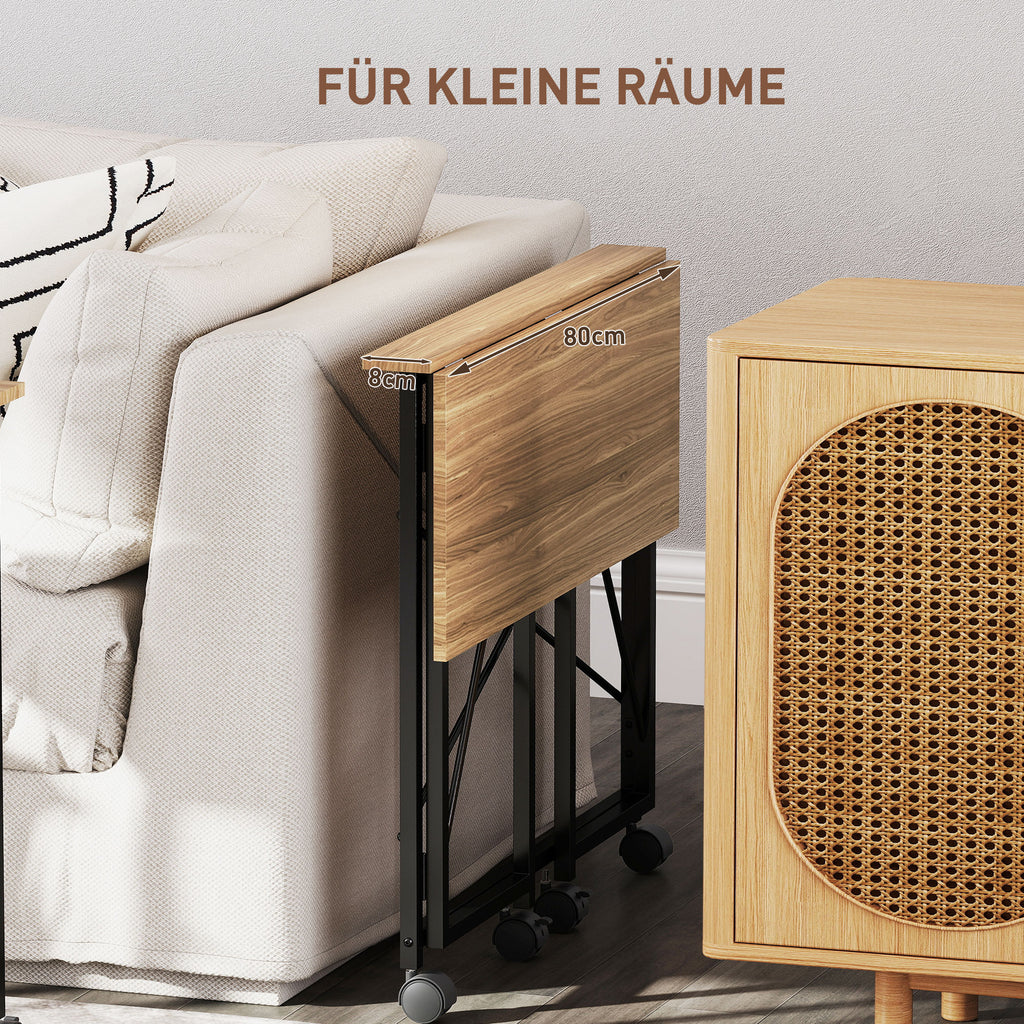 HOMCOM Klappbarer Schreibtisch mit Rädern, platzsparend, Stahl, MDF, Eiche