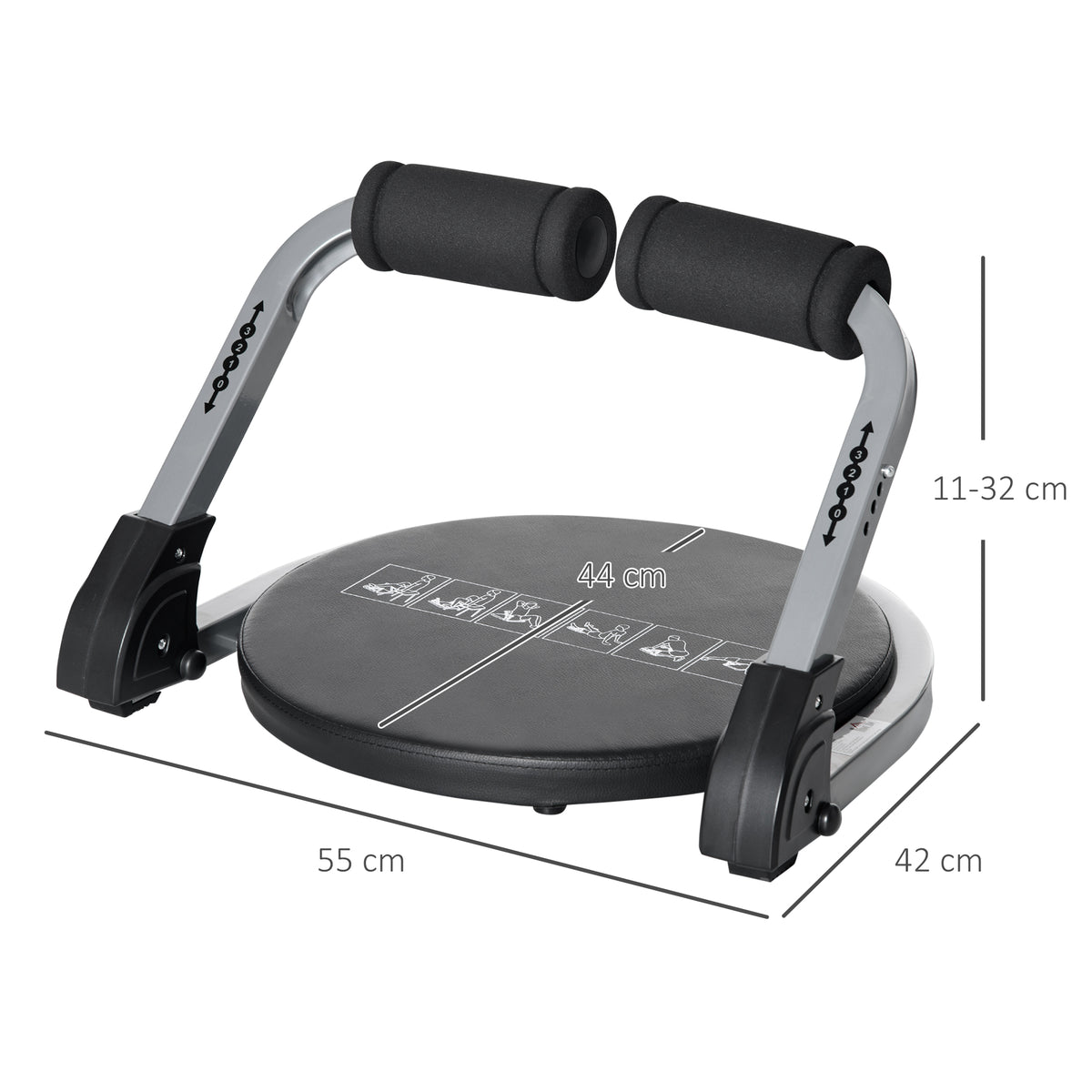 HOMCOM Bauchtrainer, multifunktional, 3 Widerstände, klappbar, leicht gebaut, Stahlrahmen, schwarz, 55 x 42 x 11-32cm