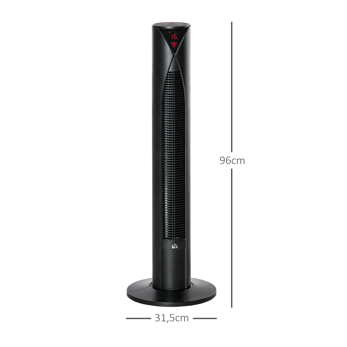HOMCOM Leiser Säulenventilator mit 70° Oszillation, 12-Stunden-Timer, 4 Modi, 3 Geschwindigkeiten, 45W, 31,5 x 31,5 x 96 cm Schwarz