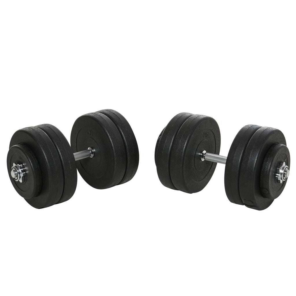 HOMCOM Kurzhantel-Set 2 x 25 kg, 2 x 6 Hantelscheiben mit Kunststoffhülle, bodenschonend, Schwarz