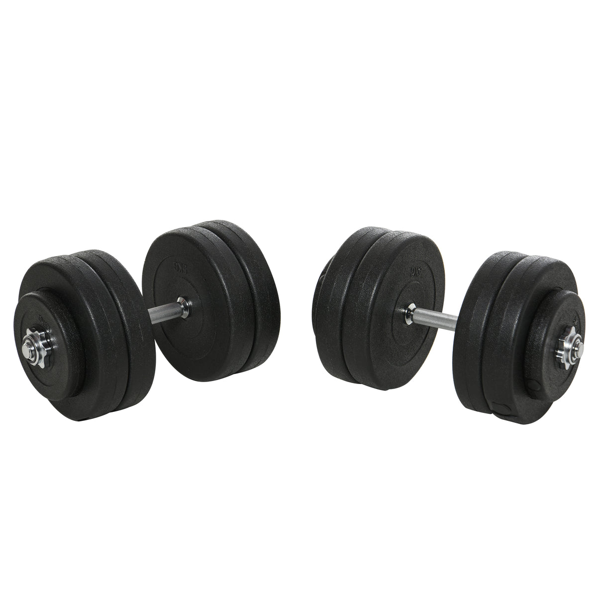 HOMCOM Kurzhantel-Set 2 x 25 kg, 2 x 6 Hantelscheiben mit Kunststoffhülle, bodenschonend, Schwarz