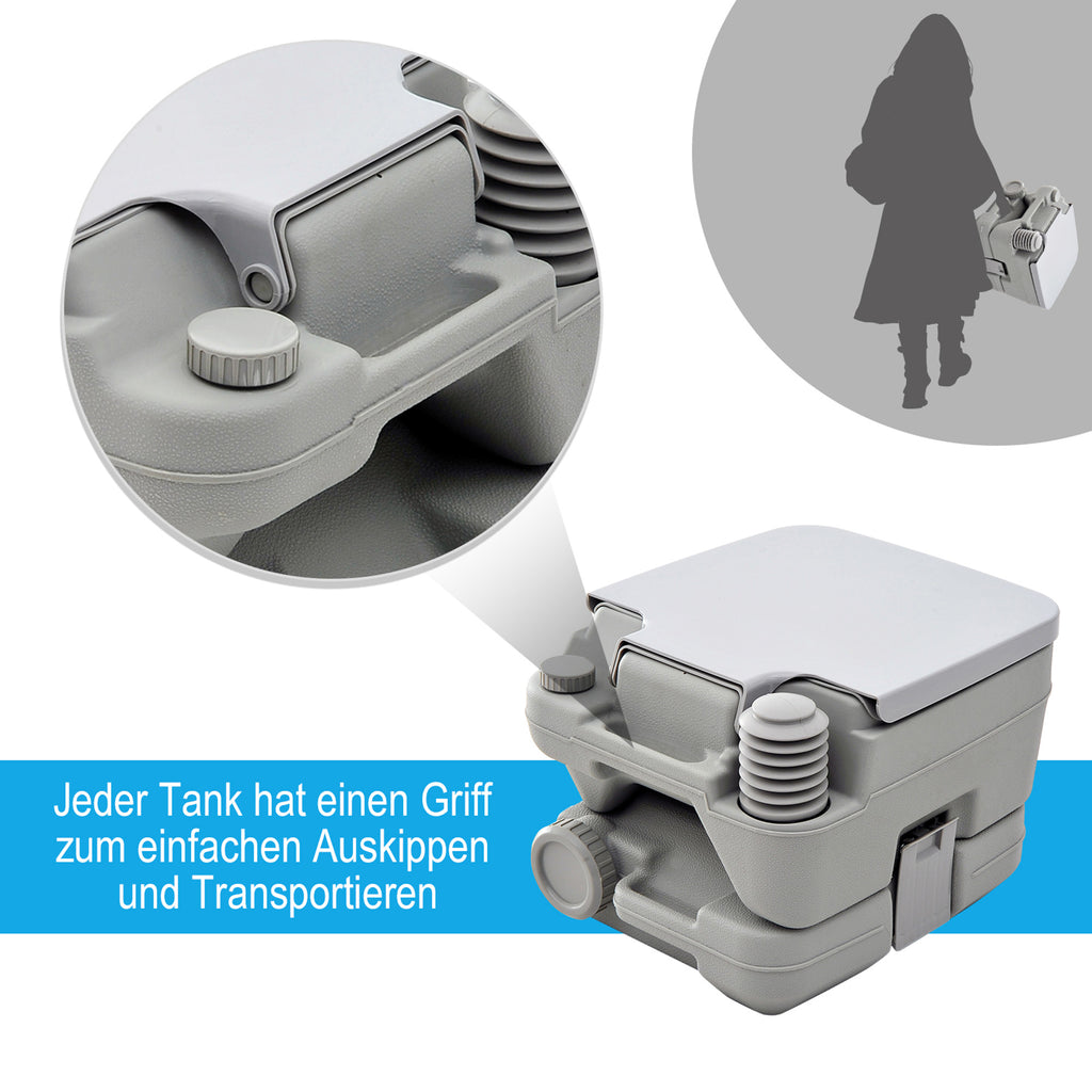 HOMCOM Outdoor-WC, tragbare Toilette, Abfalltank, Spültank, Kunststoff, Deckel, Grau