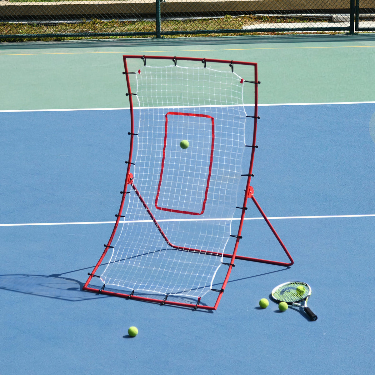 HOMCOM Fußball-Rebound-Netz, Fußball-Rebounder, verstellbare Winkel, Befestigungszubehör inklusive, Rot, Weiß