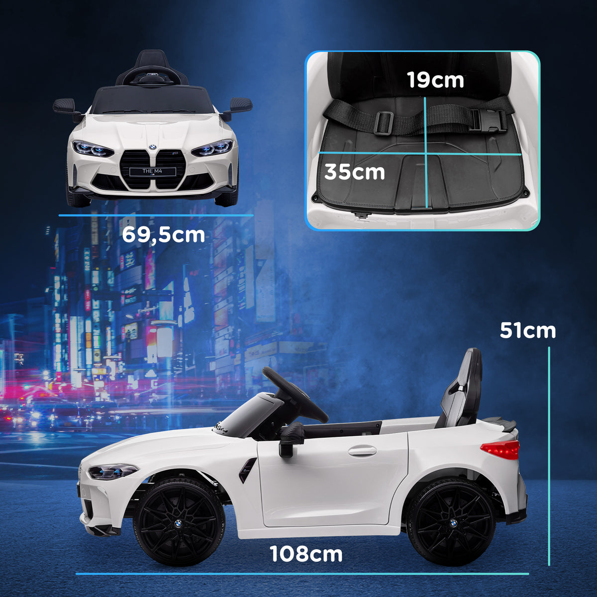 AIYAPLAY Elektro Kinderauto BMW M4, Sound & Licht, 3-5 km/h, inkl. Fernsteuerung, für 3-5 Jahre, Weiß
