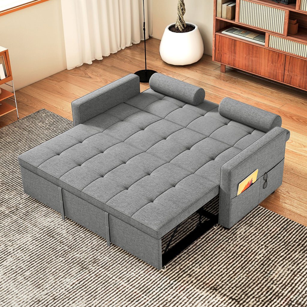 HOMCOM Schlafsofa 2-Sitzer 3-in-1 Schlafcouch mit Doppelbett verstellbarer Rückenlehne 2 Kissen 151x137,5x84cm Grau