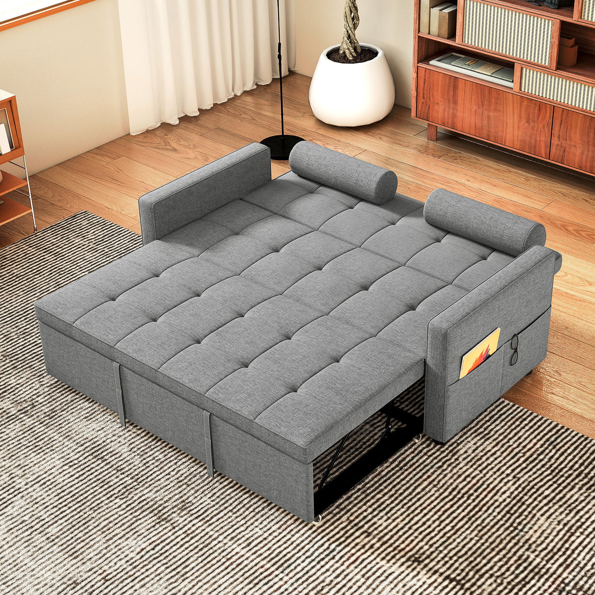 HOMCOM Schlafsofa 2-Sitzer 3-in-1 Schlafcouch mit Doppelbett verstellbarer Rückenlehne 2 Kissen 151x137,5x84cm Grau