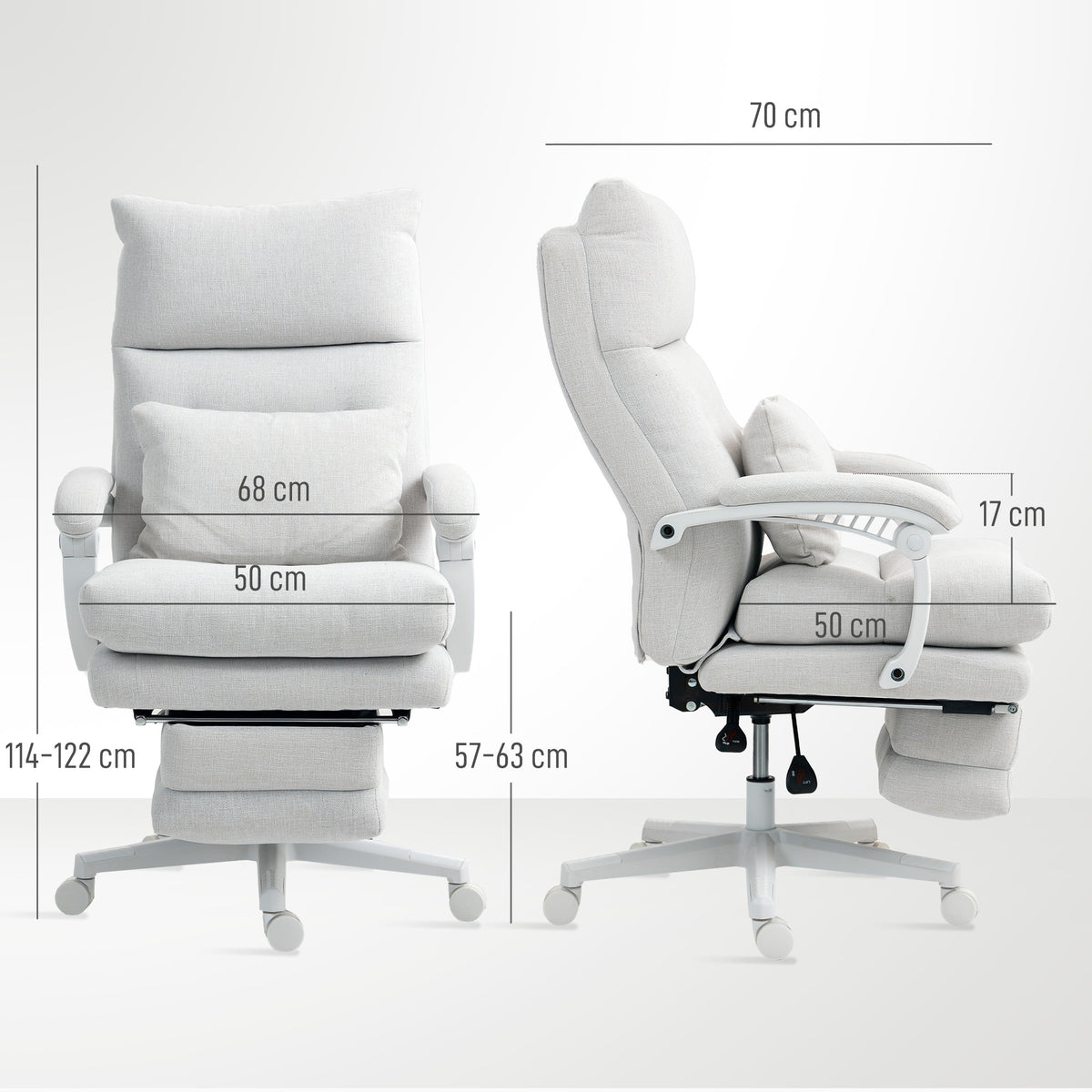 HOMCOM Rollsessel, Leinenoptik, höhenverstellbar, 160 Grad neigbar, Fußstütze, Cremeweiß