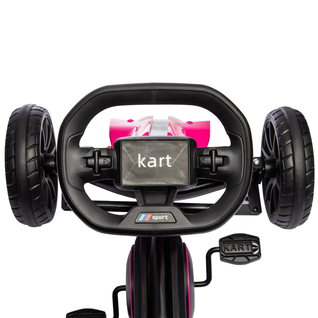 HOMCOM Go-Kart, Kinderfahrzeug mit verstellbarem Sitz, Tretfahrzeug, Tretauto mit Handbremse, 3-8 Jahre, Outdoor, Rosa