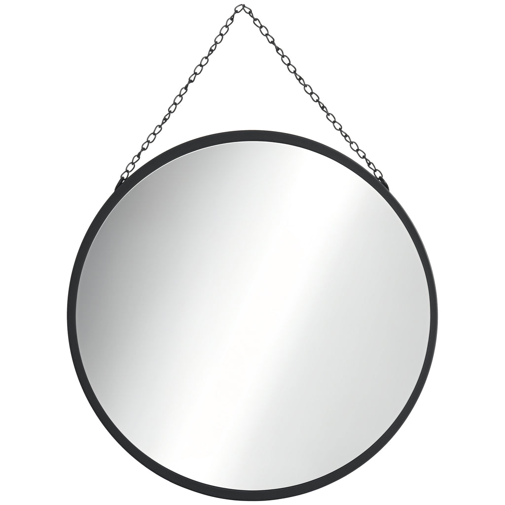 HOMCOM Runder Spiegel mit dekorativer Aufhängung 50 cm x 50 cm x 2,2 cm Silber + Schwarz