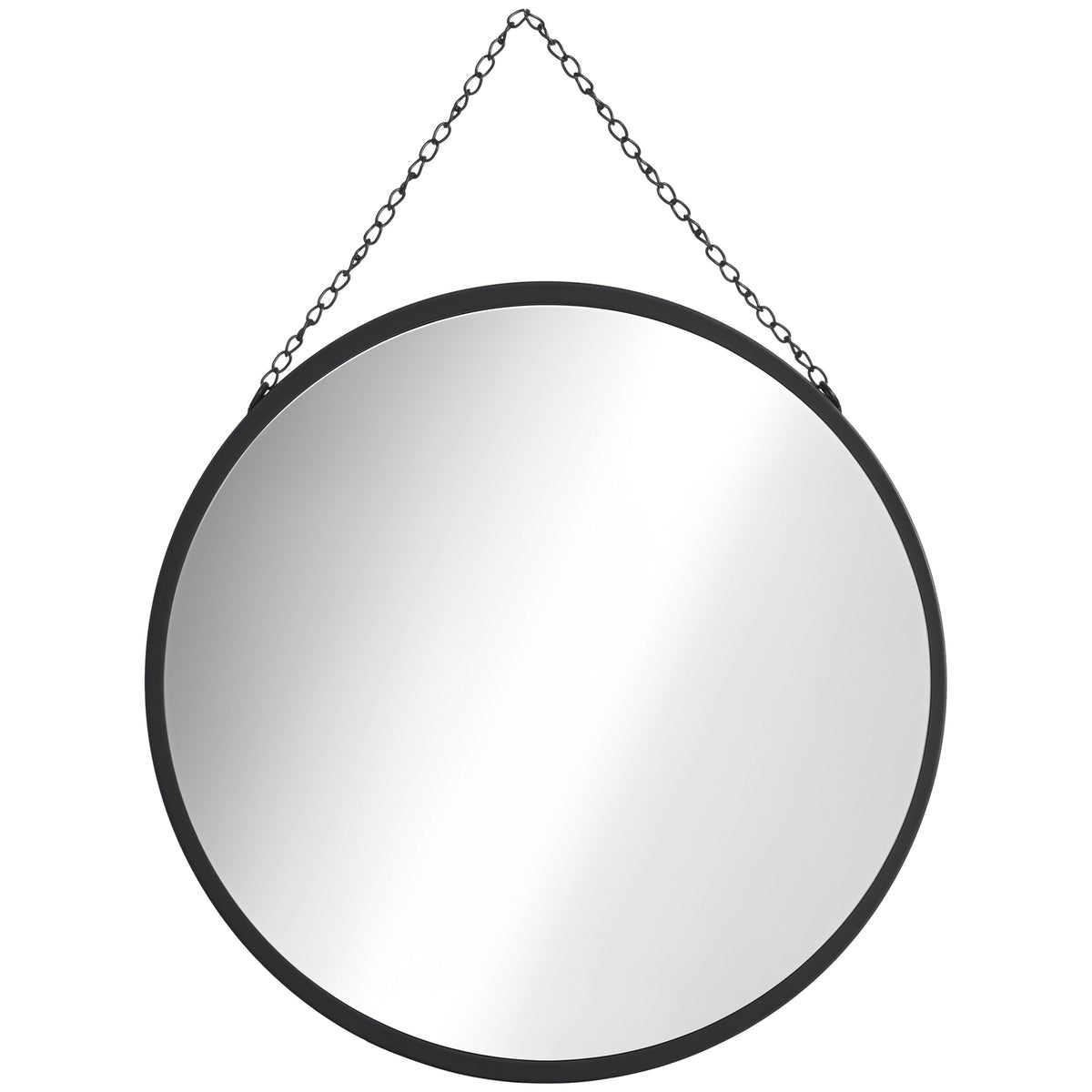 HOMCOM Runder Spiegel mit dekorativer Aufhängung 50 cm x 50 cm x 2,2 cm Silber + Schwarz