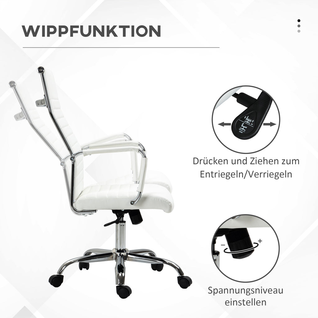 Vinsetto Bürostuhl ergonomischer Schreibtischstuhl mit Wippfunktion Chefsessel höhenverstellbarer Drehstuhl gepolstert Kunstleder Schaumstoff Weiß 54 x 62 x 104-114 cm