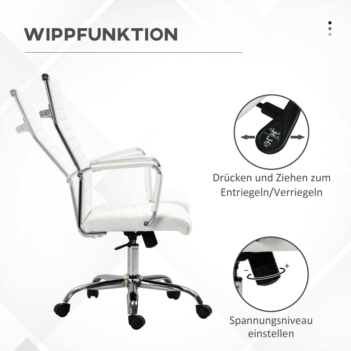 Vinsetto Bürostuhl ergonomischer Schreibtischstuhl mit Wippfunktion Chefsessel höhenverstellbarer Drehstuhl gepolstert Kunstleder Schaumstoff Weiß 54 x 62 x 104-114 cm