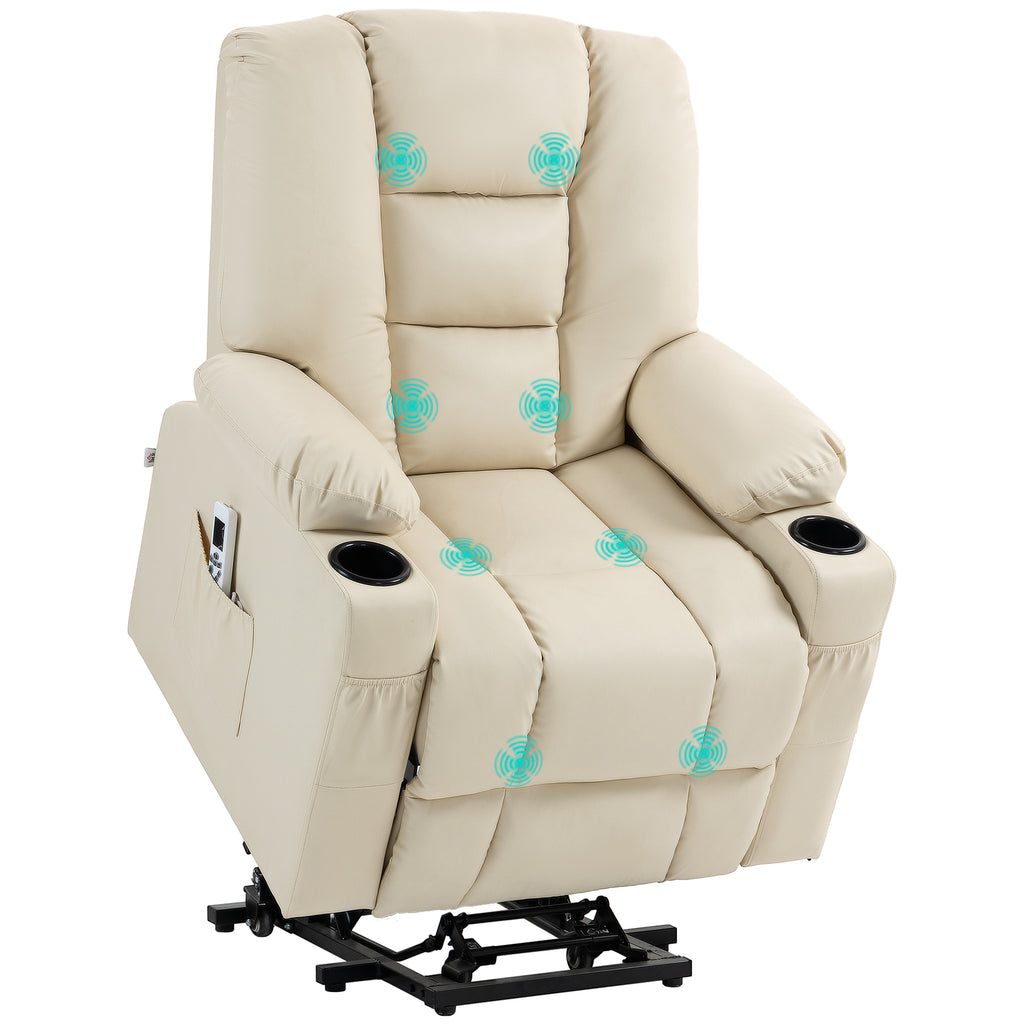 HOMCOM Massagesessel Aufstehhilfe Seniorensessel, inkl. Fernbedienung, 4 Massagemodi, 90  cm x 98 cm x 102 cm, Creme