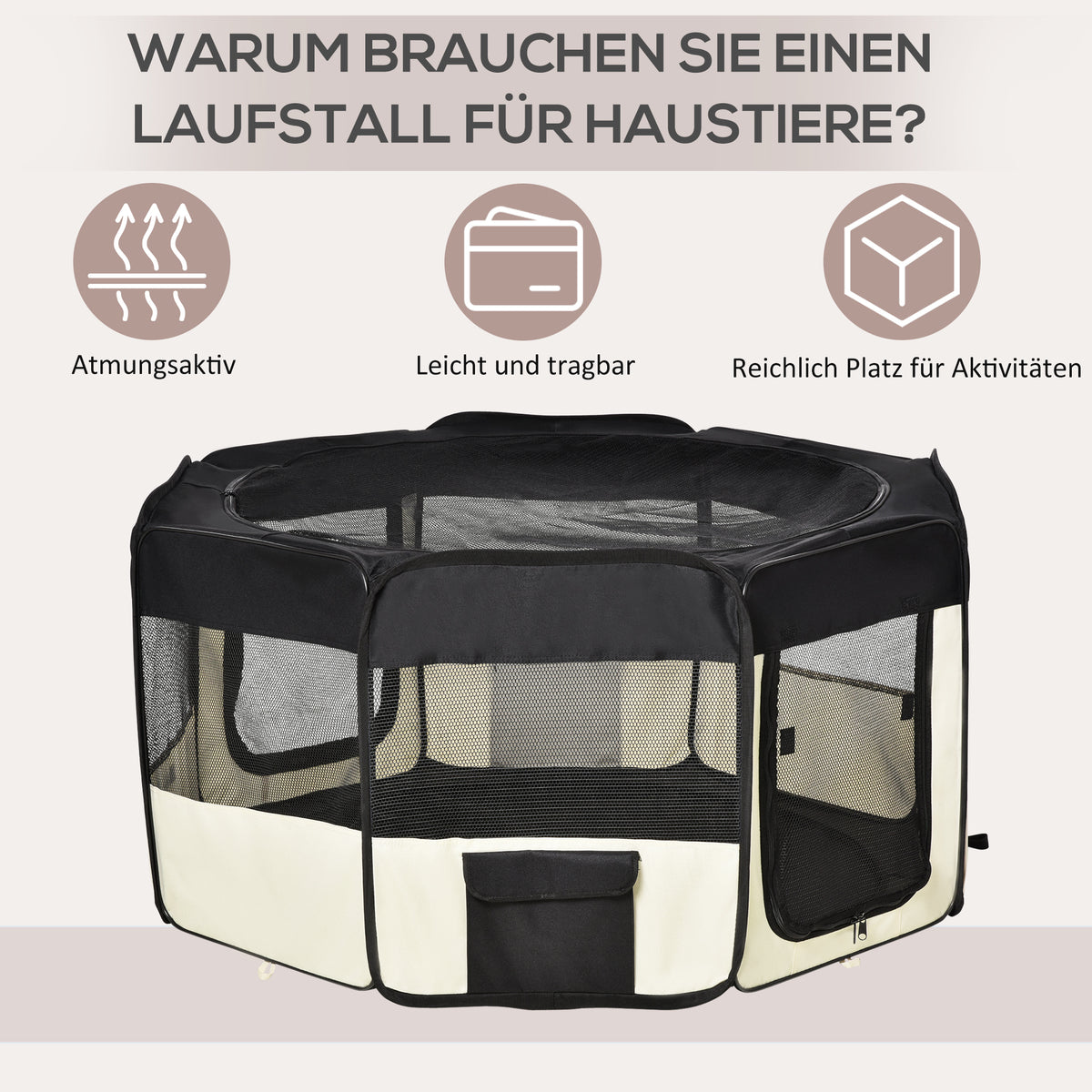 PawHut Welpenauslauf Freilaufgehege Tierlaufstall Laufstall Welpenzaun Welpen-Laufstall Hundelaufstall 600D Oxford Ø120 x H58 cm